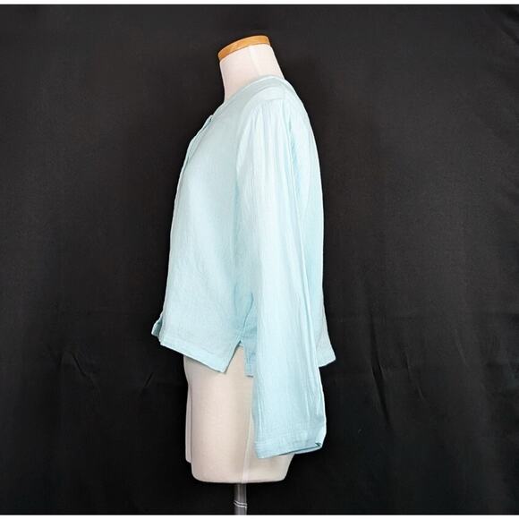 Vintage 90s Cropped Top Tank Jacket Set Aqua Blue Cotton Linen Misses Size S - Picture 3 of 10